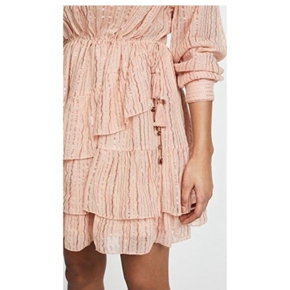 Ulla Johnson Della Dress Blush Lurex Striped Ruffle Tunic M - Picture 4 of 12